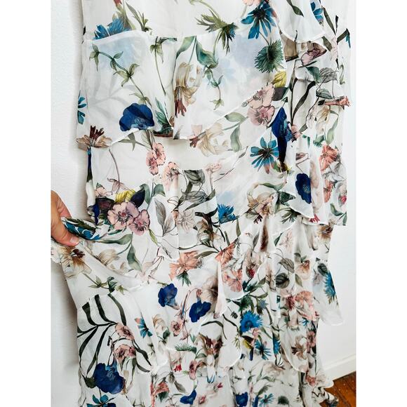 BADGLEY MISCHKA White Floral Printed Off-Shoulder Ruffles High-Low Maxi Dress 16 - Picture 11 of 16